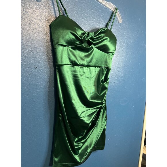 Emerald Green Windsor Satin Bodycon Mini Dress Size S - Picture 9 of 10